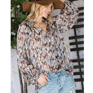 NWT ALLISON CLOTHING BOHO SHEER FEATHER TOP SIZE SMALL